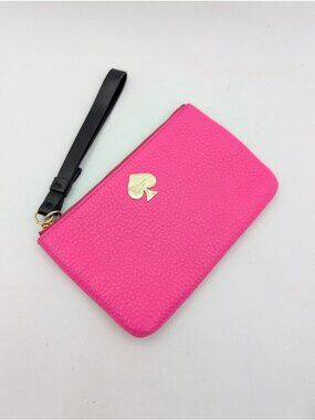 Kate Spade New York Hot Pink Barbie Leather Pebbled Wristlet Wallet Strap Clutch